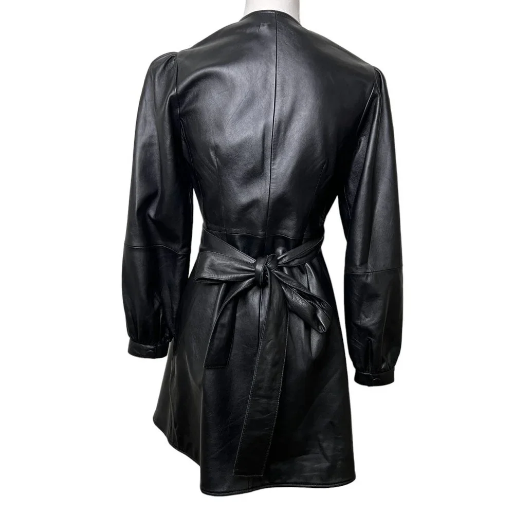 Maje Rosetola Long Sleeve Leather Wrap Dress Black Size 1 - Picture 9 of 17